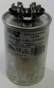 50/5 MFD 370V dual capacitor, round