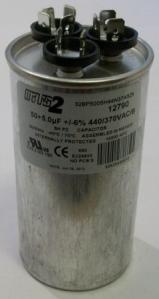 50/5 MFD 440V dual capacitor, round