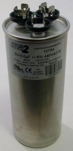 60/5 MFD 440V dual capacitor, round