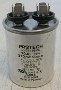 Rheem 43-25136-06 capacitor 10 mfd, 370V