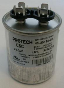Rheem 43-25136-09 capacitor 20 mfd, 370v