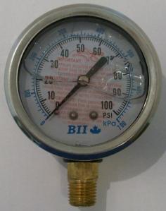 100 psi 1/4" liquid filled pressure gauge, lead free