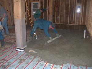 radiant floor tubbing being installed